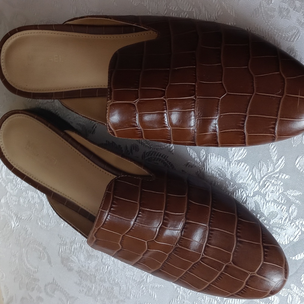 Michael Kors Brown Croc-Embossed Leather Mules - Picture 2 of 8